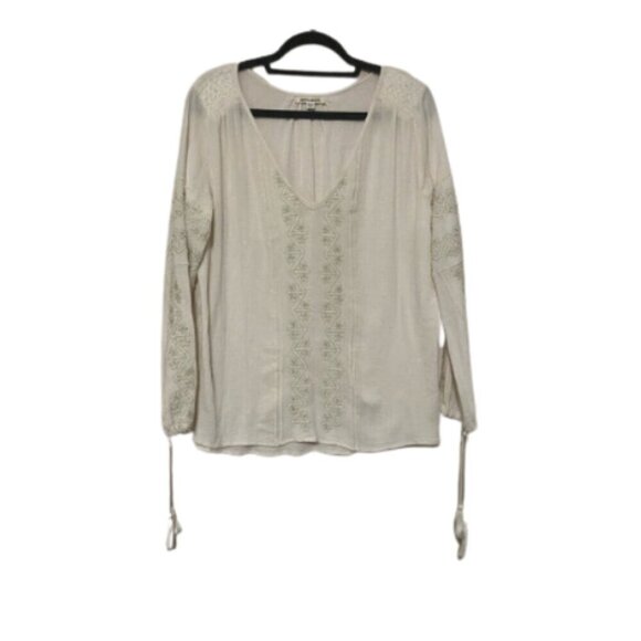 Billabong EUC boho metallic embroidered relaxed fit peasant top 100% cotton L - Picture 1 of 6